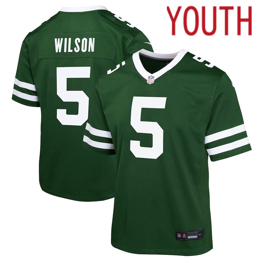 Youth New York Jets #5 Garrett Wilson Nike Legacy Green Game NFL Jersey->youth nfl jersey->Youth Jersey